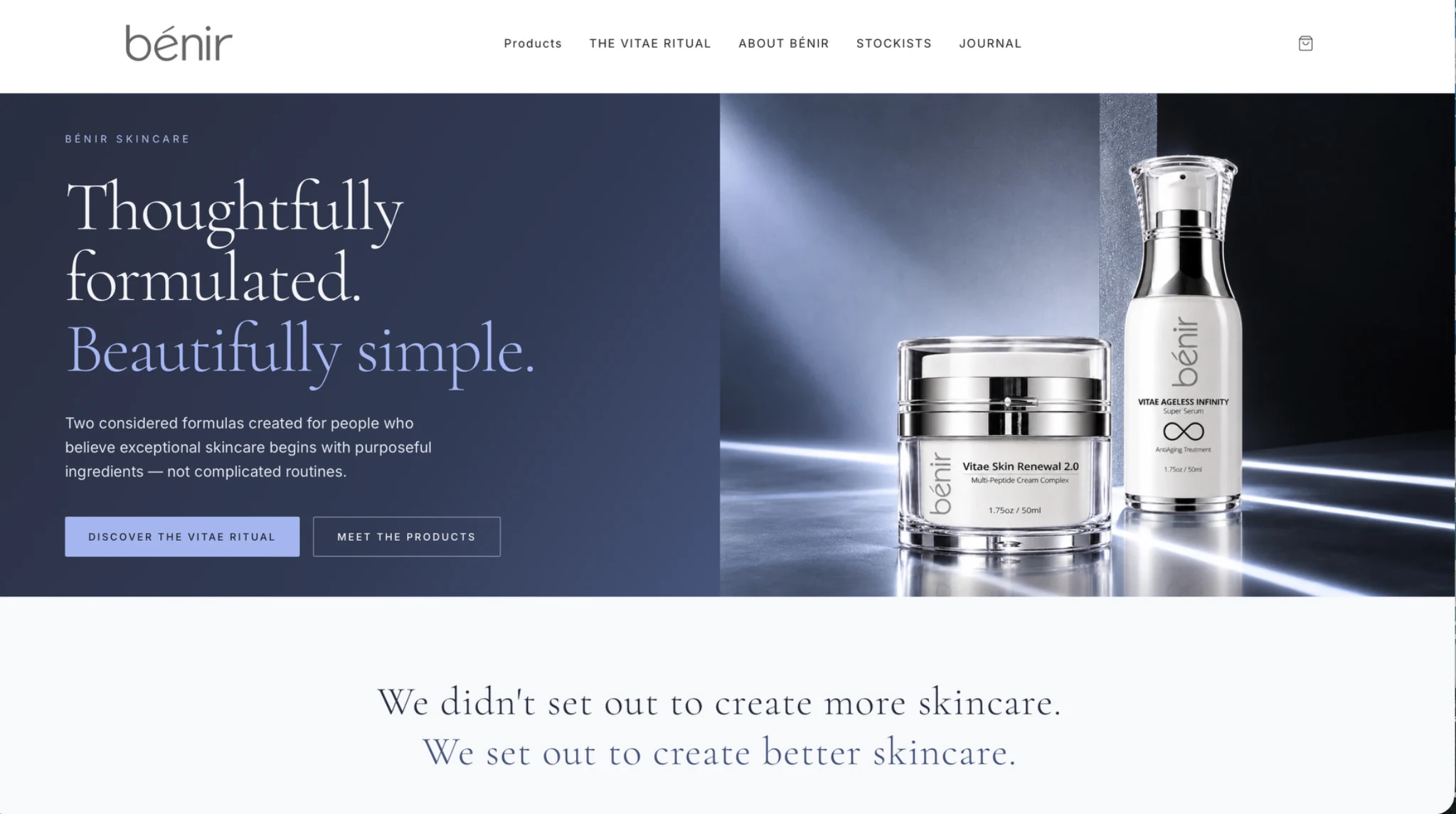 Bénir Skincare desktop homepage screenshot