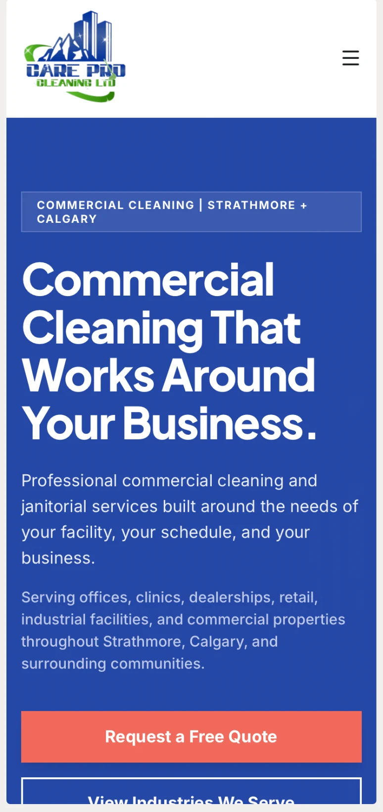 Care Pro Cleaning mobile website screenshot